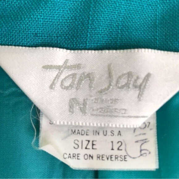 Vintage Tan Jay Div of Nygard Linen Blend Teal Open Front Blazer Jacket Women 12 - Picture 6 of 13